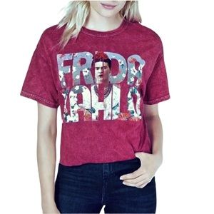 True Vintage Frida Kahlo Tee Burgundy Famous Artist Cropped Cotton T-shi…